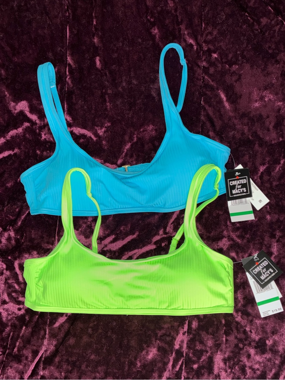 Women's Ribbed Bralette swim top - Blue and Neon Green